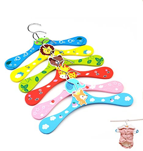 6 pezzi Appendiabiti per bambini,Appendiabiti in legno per Bambino multicolore con motivo animale,antiscivolo,grucce resistenti per bambini e neonati,28 x 16 cm(6 Colore)