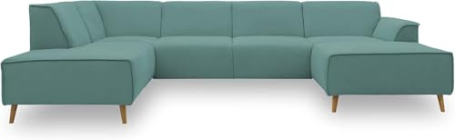 DOMO. collection Wohnlandschaft Jules FK, skandinavisches Sofa mit Federkern, Couch in U-Form mit Holzfüßen, 333 x 191 x 81 cm (BxTxH), Longchair rechts, mint