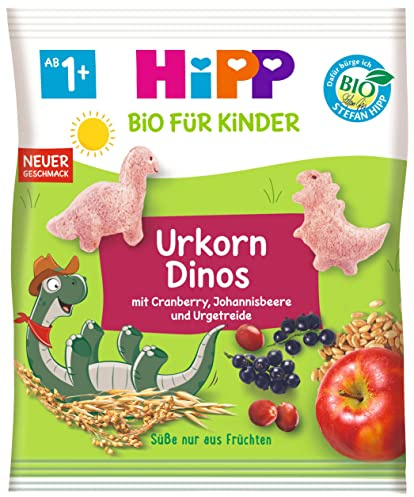 HiPP Bio Urkorn Dinos (9 x 30g), Kindersnack ab 1 Jahr, Süße nur aus Früchten, ideal für unterwegs & zwischendurch