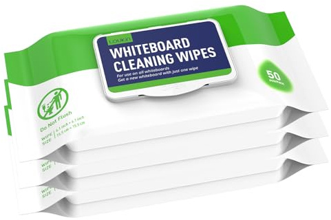LOUKIN Dry Erase Wipes, Whiteboard Cleaning Wipes, 50 Count, 3 Pack | Ghosting & Stubborn Mark Removal, AP-Certified, Low-Odor & Non-Toxic Formula, Sealed Package, Flip-Top Lid