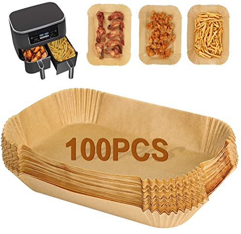 YQL Air Fryer Liners Disposable for Ninja/Tower Dual/Instant Vortex, 100PCS Airfryer Parchment Paper Liners Air Fryer Accessories Compatible with Ninja AF300UK, AF400UK, SL400UK Double Stack Air Fryer