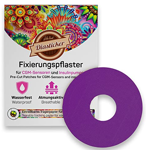 Diasticker® | Freestyle Libre 2/LibreProtect plåster XL (10 stycken, lila) | vattentät – ventilerande – starkt grepp | plåster, sensorlapp, fixering, tejp, överlappning, fixeringsplåster