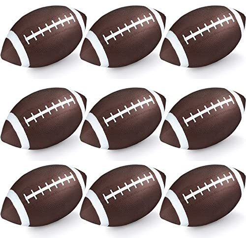 Jerify 9 Pack 9 Inch Rubber Footballs Playground Inflatable Football Bulk for Kids Comfortable Grip Ball for Junior Youth Outdoor(Brown)