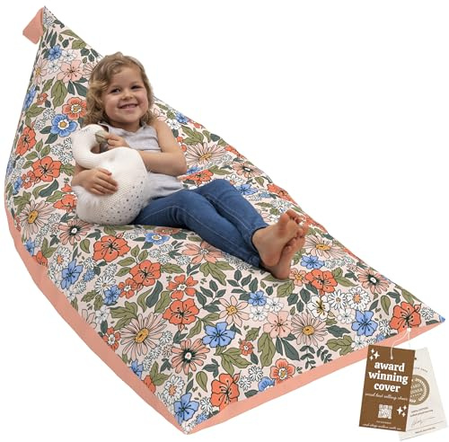 HUDDLE Original Cover for Stuffed Animal Bean Bag Storage (No Filler) XL Designer Beanbag Chairs for Kids & Adults | Instant Clutter Clear for Stylish Moms - 100% Cotton Canvas Chair Cover Boho Floral
