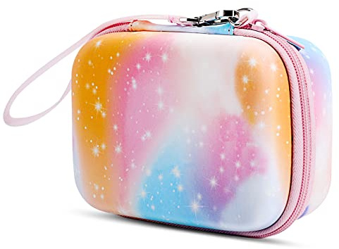 MoKo Kids Camera Case Compatible with Seckton/Goopow/CIMELR/Ourlife/OZMI/GKTZ/Dylanto/PROGRACE/Rindol/Dwfit/hyleton Digital & Video Camera, PU Hard Carrying Bag with Inner Pocket, Pink Starry Sky