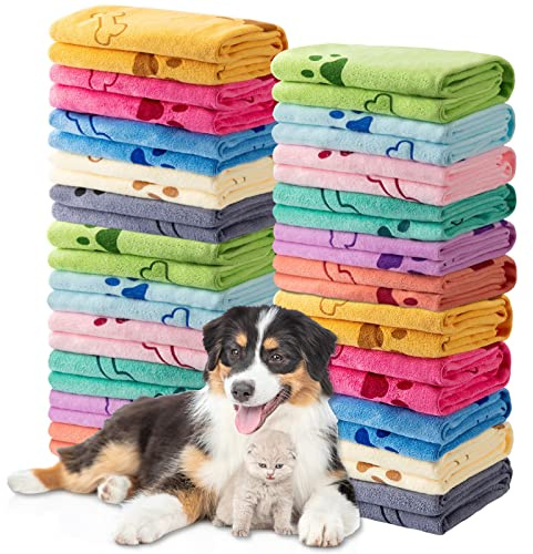 Tatuo 22 Pcs Dog Towels for Drying 20 x 40 Inch Pet Bath Towels Absorbent Microfiber Towel Quick Drying Puppy Bathing Supplies for Small Medium Large Dog Puppy Cat(Colorful,Bone Pattern)