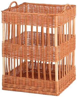 e-wicker24 Présentoir à pain debout, huche à pain en osier naturel, corbeille baguette en osier, panier de service (45x45 H60/60)