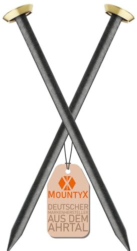 MountyX® – Bildernägel im Mix in den Längen 20mm, 25mm, 30mm, 40mm, 50mm – Stahlnägel für den Einsatz auf Beton, Ziegelstein, Putz & Holz – Made in Europe (Goldener Kopf, 50 Stück)