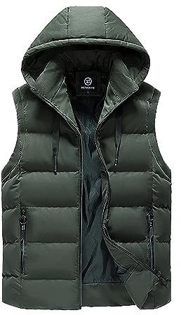 Didadihu Arbeitsweste Herren : Kapuze Arbeitsweste Plüsch Steppweste Winterweste Herbst Winter Wärme Ärmellos Jacke Vest Pufferweste Stehkragen Warm,Grün,Xl