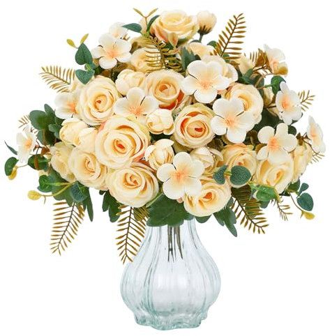 Floweroyal 4 Sträuße künstliche Rosen Blumen Weiße Blumen Fake Rosensträuße für Hochzeit Party Tischdekoration Blumenarrangement Home Küchendekor
