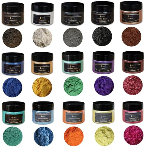AArtsZ Epoxidharz-Farbglimmerpulver, verschiedene Farbtöne Mica-Pigmente (15x20g Mehrfarben-Set)