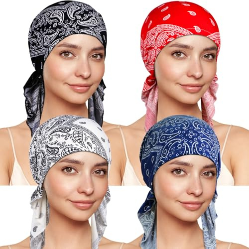 TSKNOMO 4 Pcs Chemo Headwear for Women, Pre-Tied Head Scarf Cancer Headwear for Hair Loss