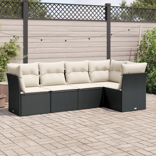 Homgoday Gartensofa-Set 5-teilig mit Kissen aus schwarzem Polyrattan, für den Außenbereich, Gartenmöbel-Set, Loungeset für den Garten, Outdoor-Sofas Type3249435