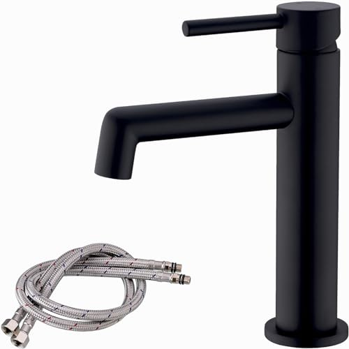 TRUSTMI Robinet de salle de bain, robinet de lavabo en laiton, robinet chaud/froid, pont monté, noir mat