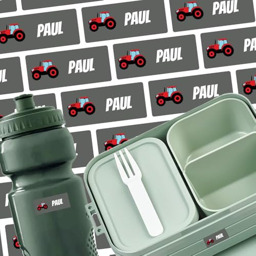 Etiketten mit Traktor-Motiv für Trinkflasche & Co (81 Sticker) – Namensetiketten für deine Flasche oder Brotdose – Geeignet für die Waschmaschine, Spülmaschine, Geschirrspüler – 30 x 13 mm