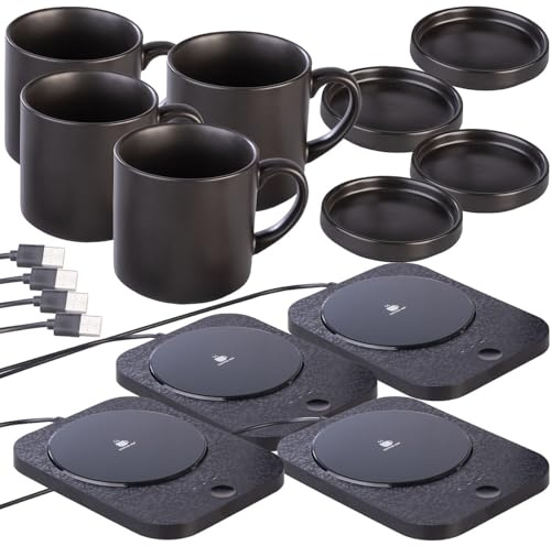 PEARL Tassenwärmer elektrisch: 4er-Set 2in1-USB-Tassenwärmer m. Qi-kompatibler Ladestation, 15W (USB mit Tasse, Tisch, 6s)