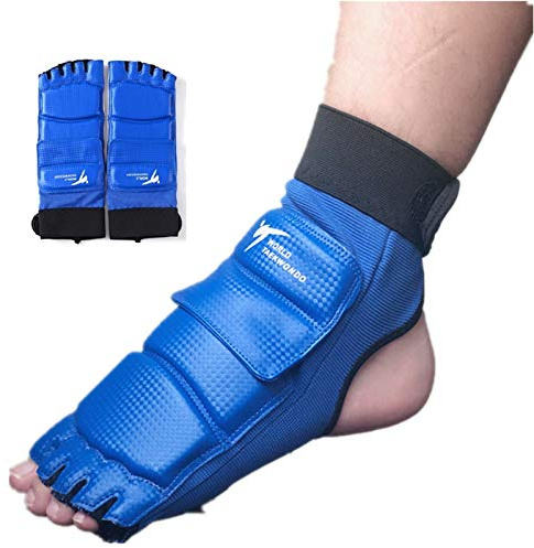 WIVKS Set di guanti da karate per taekwondo, protezione per i piedi, protezione migliorata, guanti a mezze dita, per uomini e donne, arti marziali, boxe, allenamento, MMA, TKD, kickboxing (piede blu