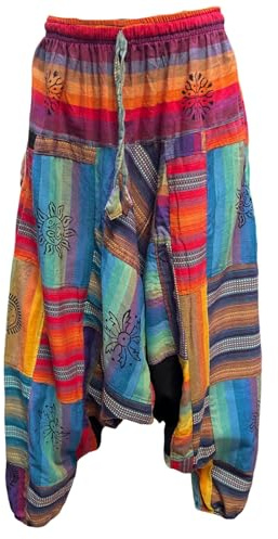 Ethnique Mode Pantaloni Festival Pantaloni Patchwork Bohemien Abbigliamento Hippies Harem gheri Pantaloni Yoga,, multicolore, Taglia unica