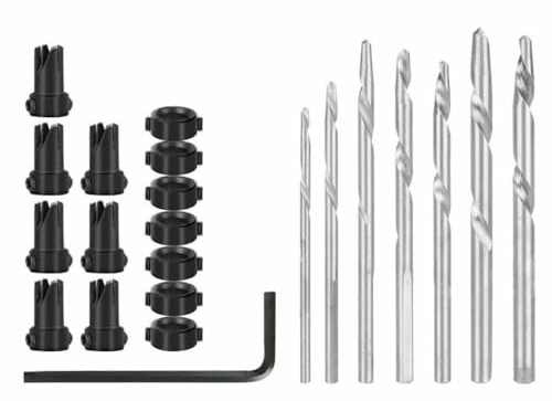 Juego de 7 brocas avellanadas con llave, acero tratado térmicamente, kit de herramientas de perforación ajustable biselado para carpintería