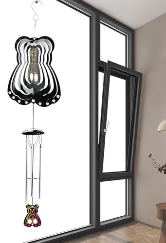 Windspiele für draußen, drehendes Windspiel | Metall Wind Spinner Dekoration Anhänger Herz Bär Windspiele | Garten-Windspiel, Fensterbehang, Ornament, drehbar, zum Abschrecken von Vögeln