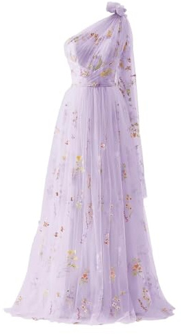 YIANN Robe de bal en tulle brodée de fleurs pour femmes, robes de soirée formelles à une épaule florale, lilas, 34