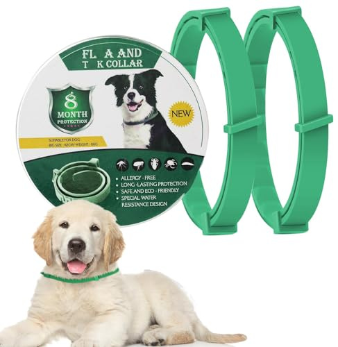 Dog Insect Repellent Collars - 2Pcs Safe Waterproof Adjustable Collar for Dogs to Prevent Infections, Containing Natural Essential Oils for Puppies Dogs over 7 Weeks, 16 Month Protection (Green)