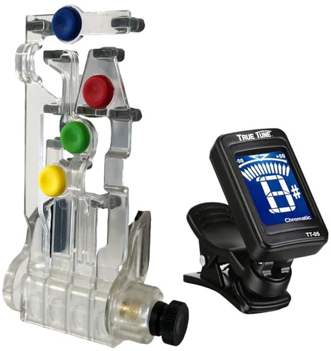 ChordBuddy Gitarren-Lerngerät, Lehrhilfe, Linkshänder, Akkord-Buddy Einheit, nur mit chromatischem Stimmgerät von Instrument Alley True, Online-Videounterricht, App-Bundle, echtes USA-Produkt für