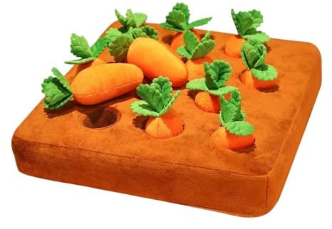 HYUIND Interaktives Hundespielzeug Karotten-Schnüffelmatte for Hunde Plüsch-Puzzle-Spielzeug rutschfeste Nasenarbeit Futterspiele Haustier Stressabbau(35x35cm 12 Carrots)