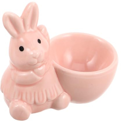 SOIMISS Huevera Diseño Minimalista Europeo Forma de Conejo Rosa de Cerámica Compacta y Portátil Adecuado para Decoración y Uso Multifuncional Escritorio