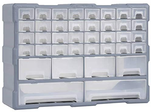 Tidyard Organisateur Multi-tiroirs avec 38 tiroirs 52x16x37,5 cm, Boîtes à Outils Organiseur Mural Caisse à Tiroirs pour Garage, Atelier Montage Style B