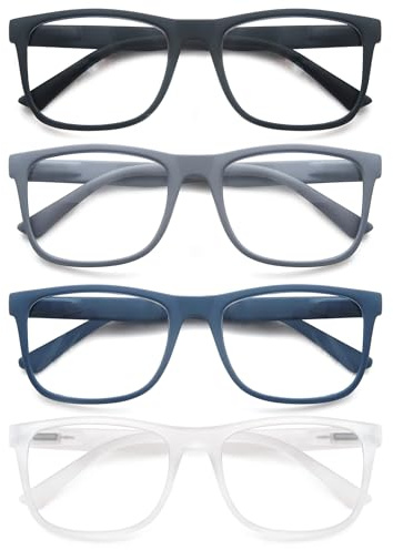 MODFANS 4 Paire de Lunettes de Lecture Homme Anti Lumiere Bleue - Lunettes Loupe Monture Legere,Lunettes de Vue Branches a Ressort
