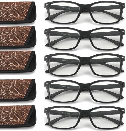 LANLANG 5er-Pack Lesebrillen für Herren Damen mit Federscharnier, Schwarz, PC Rahmen, LLR-P001, +4.0 Dioptrien