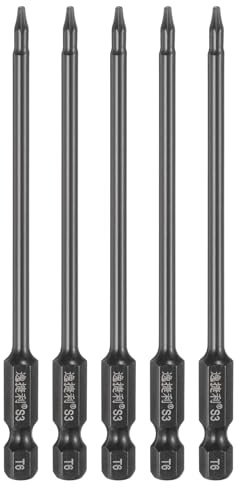 sourcing map 5pcs T6 Sicurezza Torx Testa Cacciavite Bit 1/4 Hex Shank 4 (100mm) Lungo Magnetico Senza Foro A Prova di Manomissione 6 Point Star Screw Driver Drill Bit S3 Acciaio Lucidato A Specchio