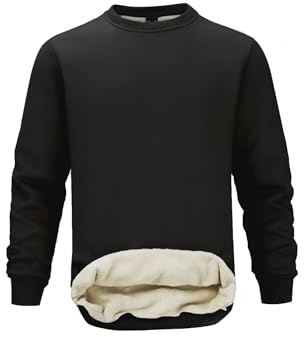 PrimeCrest Sudaderas Hombres Sin Capucha Termicas Sudadera Deporte Polar Sweatshirt con Forro Polar Sueter Manga Larga Invierno Algodon Cuello Redondo Casual Pullover Sherpa Negro XL