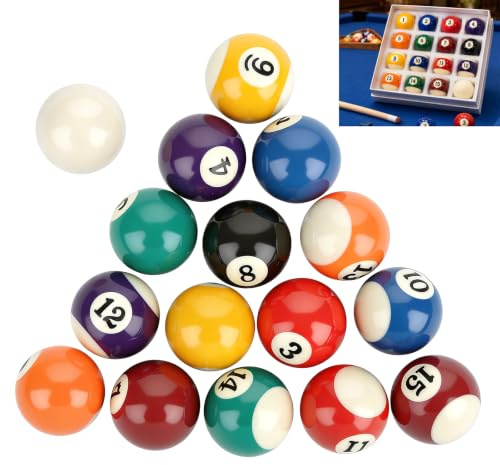 Fyearfly Jeu de Boules de Billard, 16 Pièces Boules D'Entraînement pour Queue de Billard, 38 mm, en Résine, Boules de Billard pour Enfants, Mini-Table de Billard, pour Salles de Jeux Et Loisirs
