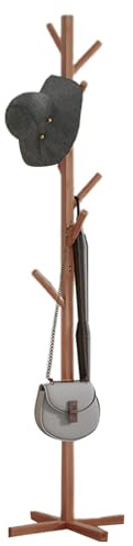 Porte-manteau autoportant – Arbre à vêtements en bois, support de couloir d'entrée | Organiseur de manteau sur pied, porte-chapeaux réglable, cintre classique en bois, support vertical pour couloir