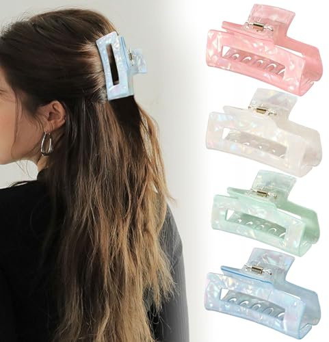 4 Stück Große Haarspangen, Große Nachahmungs-Acetat-Haarklammern perfekt für dickes Haar Praktische Claw Clips Large Hair Barrettes zuverlässig fixierend