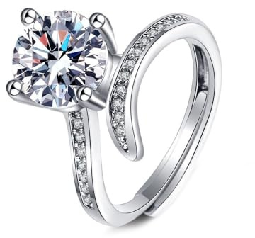 Tolldek Echt Goldschmuck Diamantring 750 Weißgold, Labor Erstellt Diamant Blumen 4 Steg-Krappenfassung Verlobungsring, 18K Freundschaftsringe, 58 (18.5)