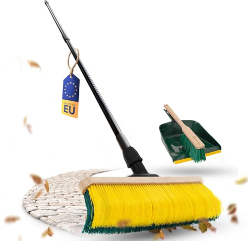 Novaliv Escoba para garras con mango de 60 cm, incluye recogedor exterior, cepillo especial de cerdas curvadas, ideal como escoba de jardín, escoba rascadora, escoba de césped artificial, ideal para