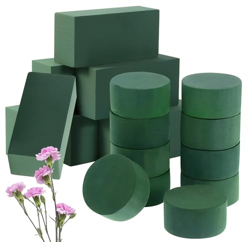 Uoxmiy 17pcs Floral Foam Blocks for Flowers Pack Rectangular 14 * 8 * 4cm Circular 8 * 4cm Diameter Green Wet Dry Flower Arrangement DIY Crafts Weddings