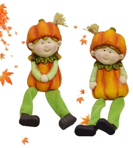 Genérico Juego de Figuras de jardín de Calabaza de 2 Partes | Decoración de otoño Resistente a la Intemperie para áreas al Aire Libre Patio, la acera, césped, balcón, la, pa