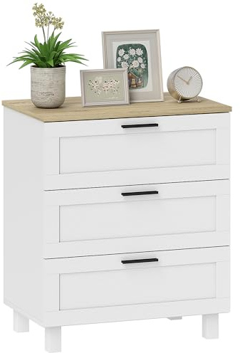 HOMCOM Cassettiera Camera da Letto 3 Cassetti, Como Camera da Letto con 4 Gambe in Legno di Pino, Maniglia, Piedini Regolabili, Cassettiera Salvaspazio per Soggiorno e Corridoio, 60x38x71 cm, Bianco