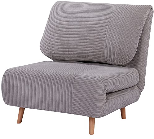HOMCOM Poltrona Letto 2 in 1 Singola con Schienale Regolabile a 3 Livelli fino a 180°, Seduta Extra-Large, Poltrona Letto Imbottita Pieghevole in Tessuto Effetto Velluto con Struttura in Legno, Grigio