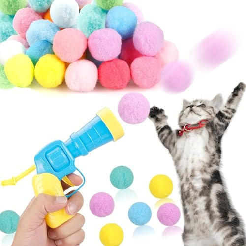 Juguete Interactivo para Gatos, Lanzador de Bolas para Gatos con 30 Bolas de Felpa, Juguete Interactivo y Silencioso para Entretenimiento y Entrenamiento Interior. Ideal para Ejercicio Felino