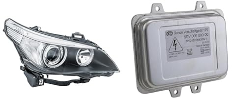 Hella 1LL 163 082-001 Bi-Xenon-Hauptscheinwerfer - rechts - für u.a. BMW 5 (E60) + 5DV 009 000-001 Vorschaltgerät - Xenon - 12V - für u.a. VW Golf V (1K1)