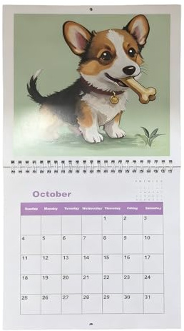 Calendario Perros – Planificador Mensual 12 Meses, Ilustraciones Lindas Estilo Cartoon, Oficina Accesorios Organización | Calendario Animales Planificación Diaria Seguimiento Vacaciones Casa Oficina