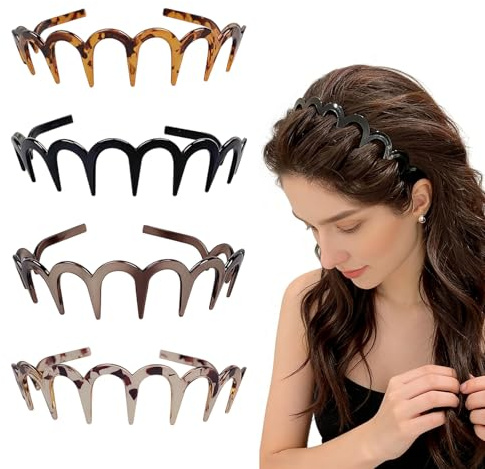 Cosblisvia 4 Stück Zig Zag Headband, Haarreifen Damen, Zigzag Headband, Haarkamm Stirnband für Make-up, Sport, Party für Frauen, Mädchen (Schwarz Leopard)