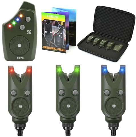 Hirisi Tackle Bissanzeiger Angeln, Wasserdichter Funk Bissanzeiger für Karpfen mit LED-Bissanzeiger, Einstellbarer Lautstärke und Tonhöhe, Empfindlichkeitseinstellung