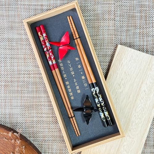 2 Pairs Chopstick Set with Origami Bird Rest, Luxury Gift Set, Wooden Box