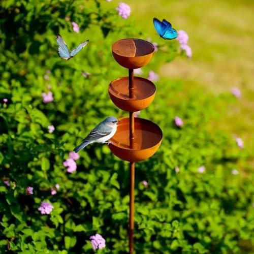 WRQIOO Regenfänger Gartenstecker Rost, Insektentränke Garten, Metall Gartendeko für Draußen, Gartendeko Rost, Gartenstecker Naturrost 60cm